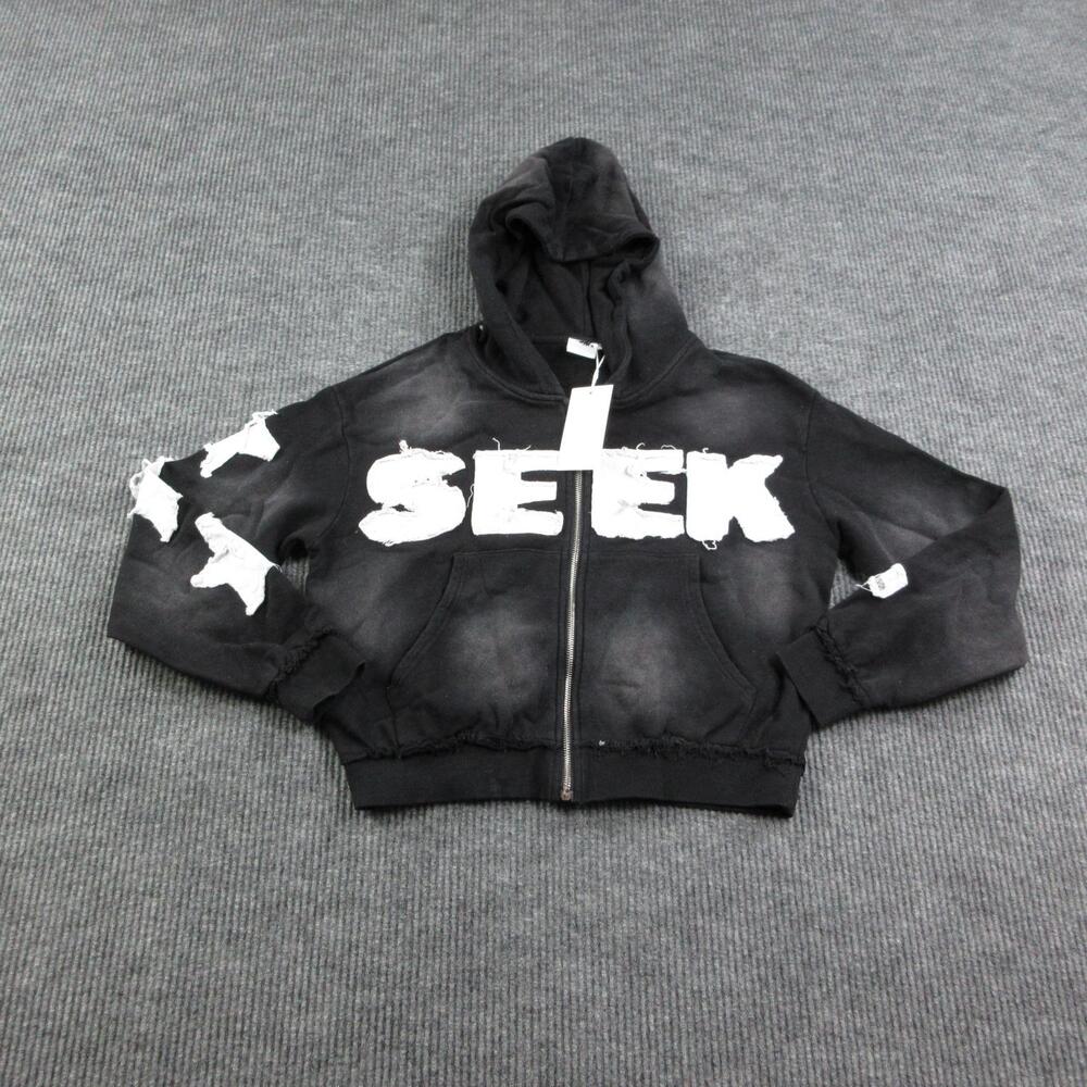 SEEK Hoodie Womens XS Black Full Zip Pullover Graphic Fleece Zipup NWT